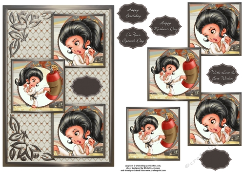 Karate Girl Three Square Quick Card