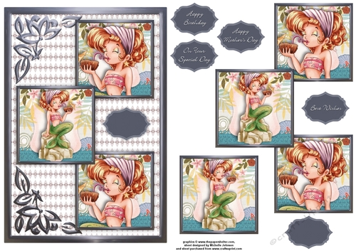 Little Mermaid On Vacation Three Square Quick Card