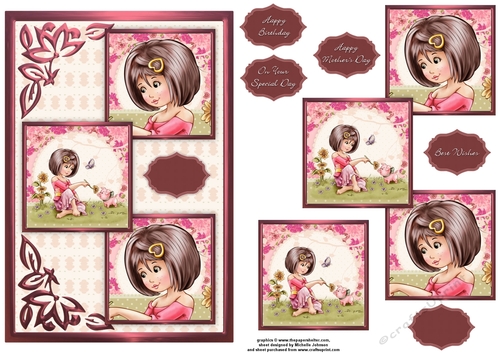 Adorable Spring Piglet Three Square Quick Card
