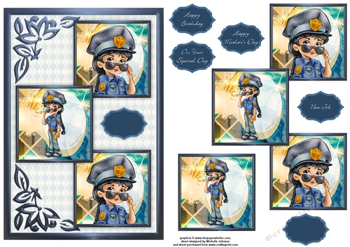 Female Police Officer Three Square Quick Card