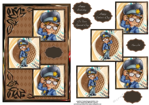 Male Police Officer Three Square Quick Card