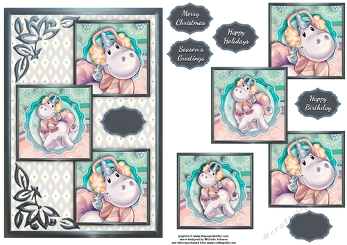 A Happy Winter Unicorn Three Square Quick Card