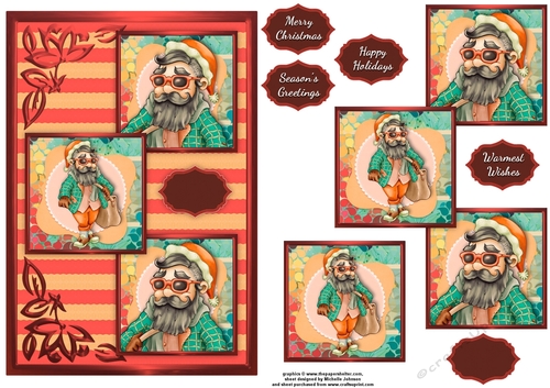 Hipster Santa Three Square Quick Card