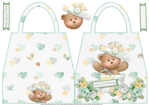Gender Neutral Babys 1st Birthday Shaped Hand Bag Card