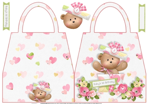 Baby Girls 1st Birthday Shaped Hand Bag Card