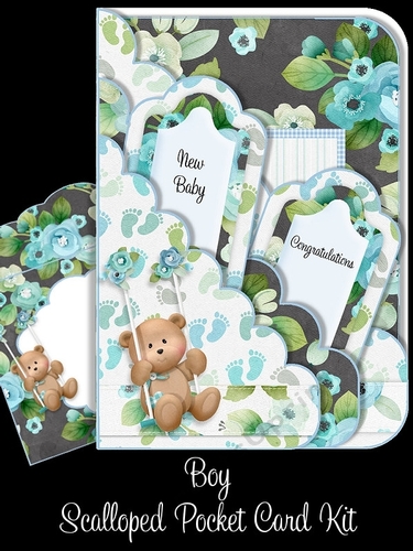 Boy Milestones Scallop Pocket Card Kit with Envelope