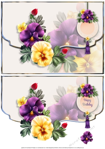 Sorbet Pansies Scalloped Edge Faux Envelope Card Birthday