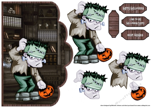 Frankenstein Birthday Or Halloween Scallope Curve Card