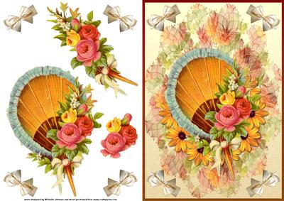 Vintage Fan and Flowers Quick Card Front with Decoupage