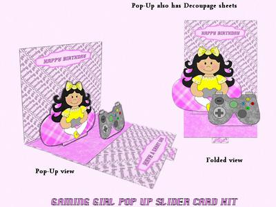 Gaming Girl Pop Up Slider Card Kit