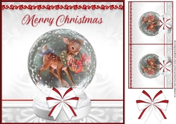 8x8 Deer Christmas Snow Globe Card Front
