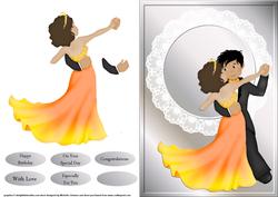 Dancers Orange Dress Quick Card Front with Decoupage