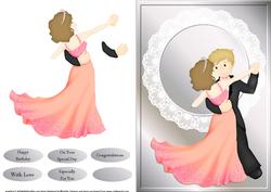 Dancers Peach Dress Quick Card Front with Decoupage