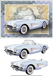 Pastel Blue Vintage Sports Car Card Front
