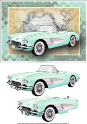 Pastel Mint Green Vintage Sports Car Card Front