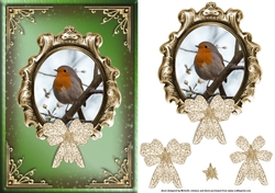 Robin Red Breast Green Card Front with Decoupage