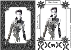 Aged Look Retro Vintage Black & White Ladies A5 Card Front with Decoupage