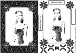 Aged Look Retro Vintage Black & White Ladies A5 Card 1 Front with Decoupage