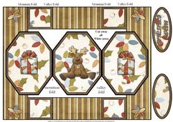Christmas Reindeer Octagon Folded Pop Up Card