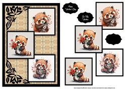Red Panda Love Three Square Quick Card