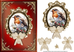Robin Red Breast Red Card Front with Decoupage 1