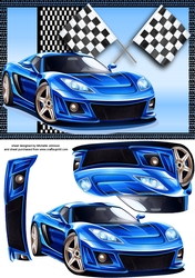 Blue Sports Car Card Front