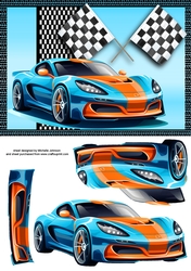 Blue & Orange Sports Car Card Front