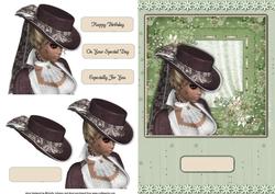 Lady in a Brown Hat Quick Card Front with Decoupage