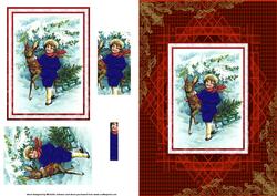Christmas Vintage Boy and Reindeer Card Front with Pyramage