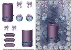 Christmas Candle and Baubles Card Front with Decoupage