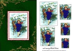 Vintage Boy and Reindeer Card Front with Pyramage