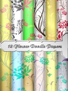 12 Flower Doodle Backing Papers