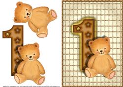 Age One Teddy Bear Card Front with Decoupage