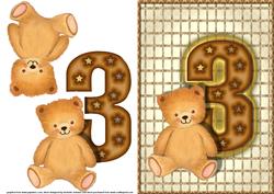 Age Three Teddy Bear Card Front with Decoupage