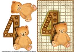 Age Four Teddy Bear Card Front with Decoupage