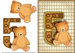 Age Five Teddy Bear Card Front with Decoupage
