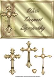 Gold Deepest Sympathy Cross Card Front Wioth Decoupage