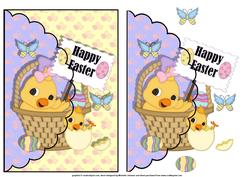 Easter Chicks in a Basket Scallop Envelope Card