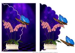 Oriental Orchids and Butterflies Scalloped Edge Card