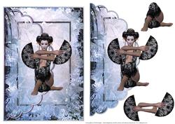 Oriental Beauty with Fans Scalloped Edge Envelope Card
