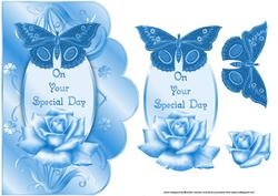 Special Day Blue Rose and Butterfly Scalloped Edge Card