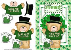 Kiss Me I'm Irish Bear St Patricks Card Front with Decoupage