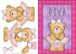 Diva Teddy Bear Card Front with Decoupage