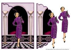 Purple Elegance Art Deco Lady Scalloped Edge Envelope Card