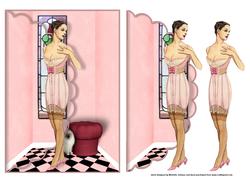Naughty in Pink Art Deco Lady Scalloped Edge Envelope Card