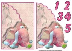 Pink Fluffy Elephant Scalloped Edge Envelope Card