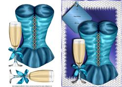 Blue Corset and Champagne Glass Card Front