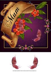 8x8 Mum Scroll Flowers and Butterfly Topper