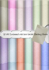 12 A4 Pastel Embossed with Lace Edge Backing Papers