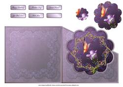 Beautiful Butterfly and Lilac Rose Scalloped Over the Edge C